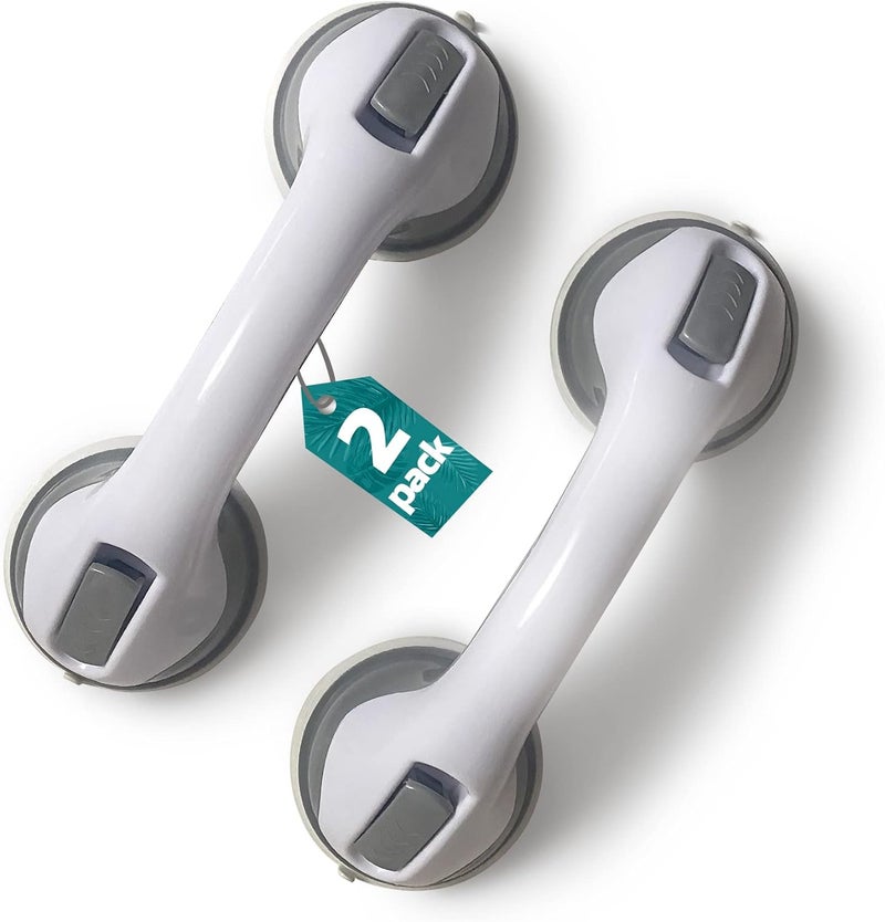 Gemroom 2 Pack Heavy-Duty Shower Grab Bars - 12 Inch Grey Suction Bar Handles for Elderly, Seniors, Handicap, Safety Balance Assist Grip for Bathroom, Toilet - Anti-Slip, Shower Handles Hand Rai - Image 1